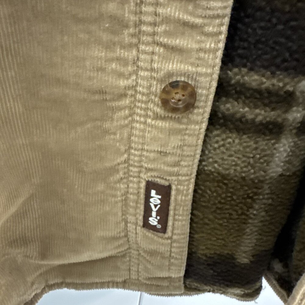 Levis Corduroy Coat Mens XXL Tan Brown Plaid Fleece‎ Flannel Lined Barn Shacket - Picture 7 of 11